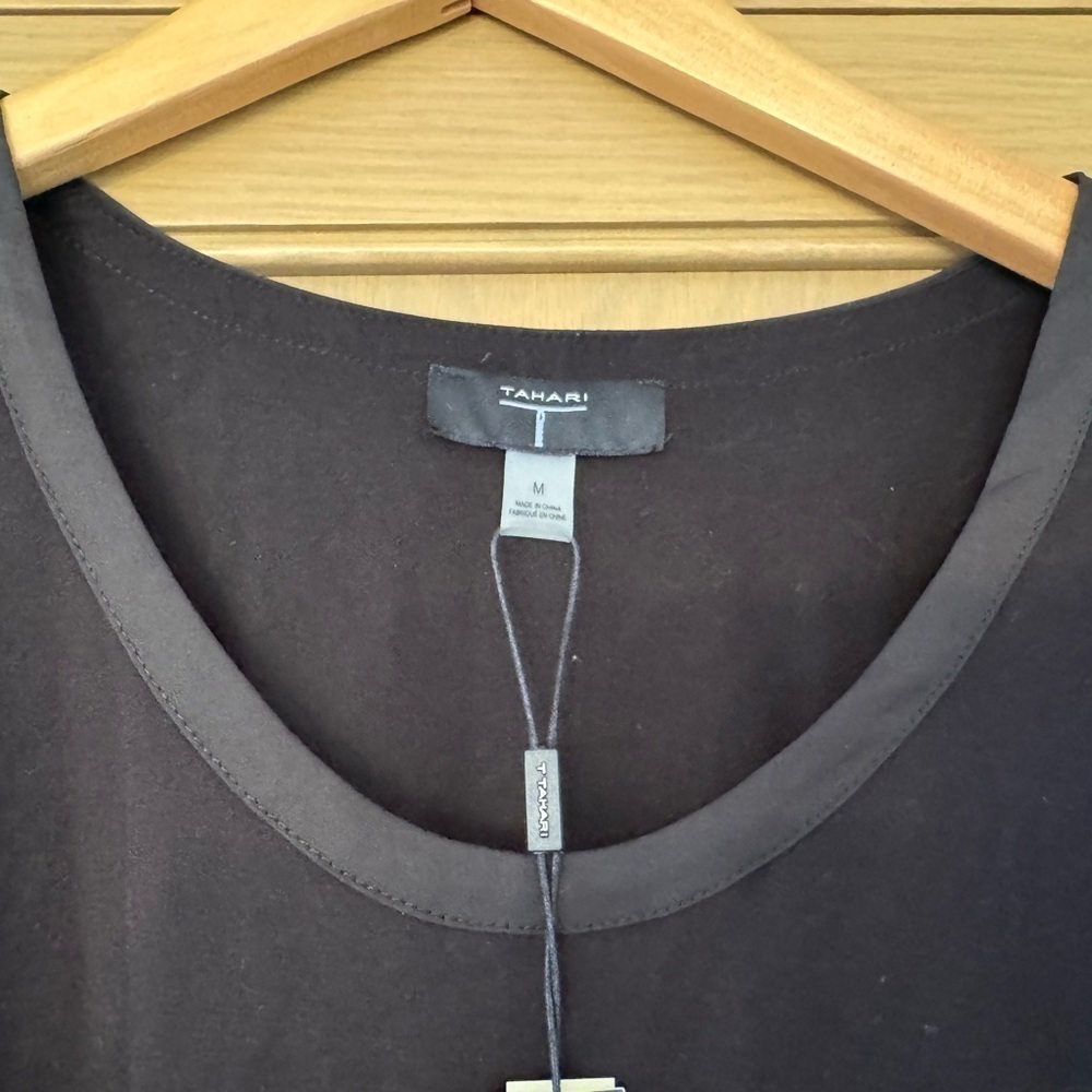 NWT Tahari Black Puff Sleeve Tee Dual Fabric Viscose Blend / medium - Picture 9 of 10